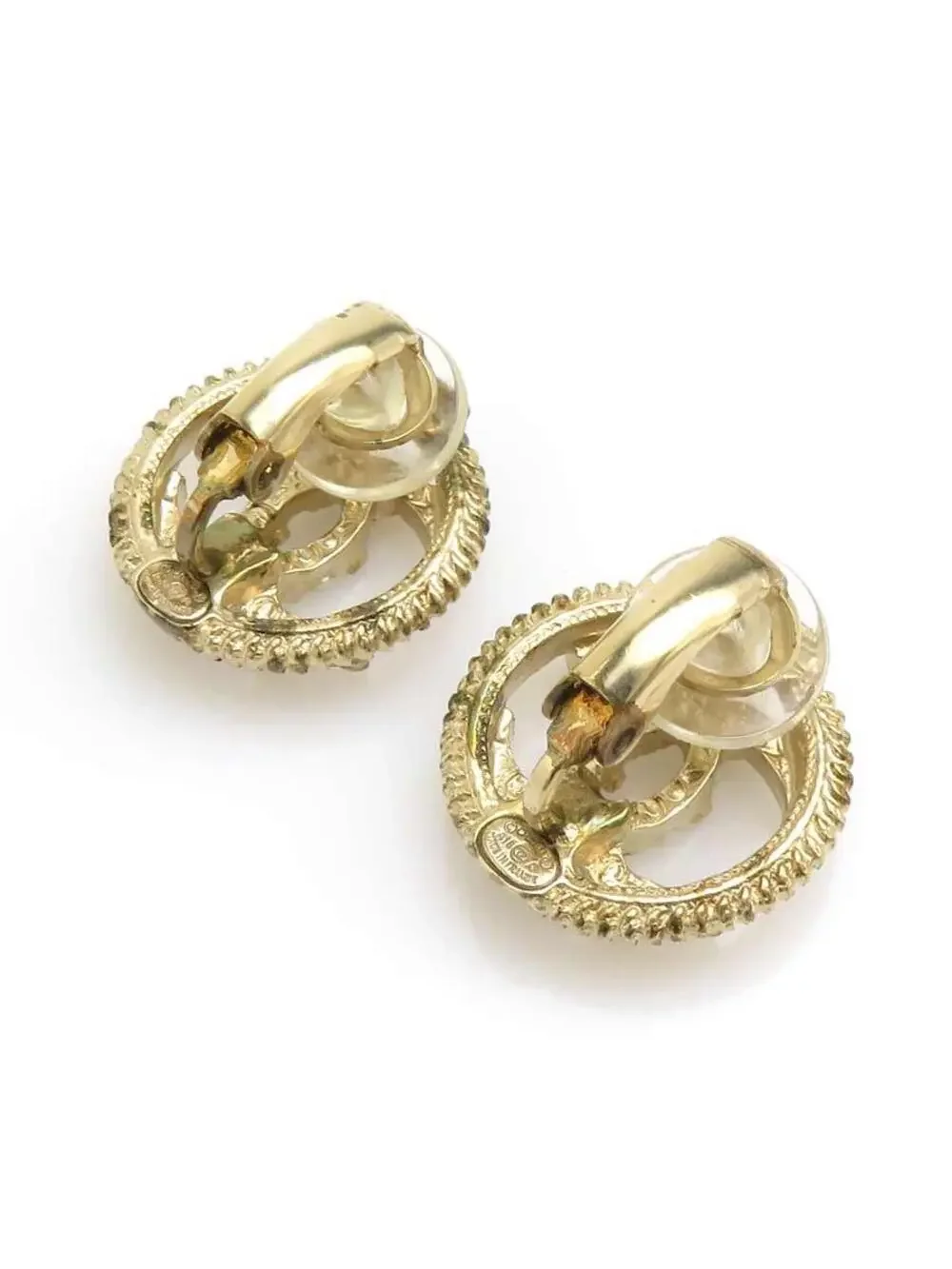 Auth Chanel Cc Logo Earrings Gold/White #302680C30B